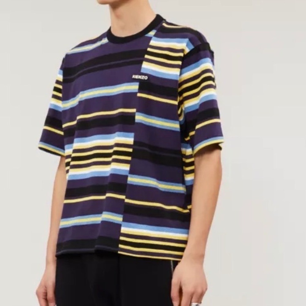 Kenzo Paris Striped T-Shirt Mens L Multicolor Asymmetrical Streetwear EUC